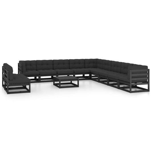 12-Tlg. Garten-Lounge-Set Mit Kissen Massivholz Kiefer