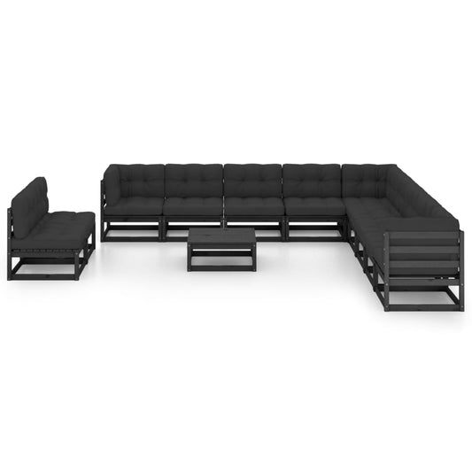 12-Tlg. Garten-Lounge-Set Mit Kissen Massivholz Kiefer