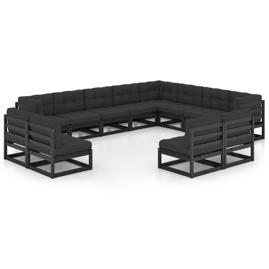 12-Tlg. Garten-Lounge-Set Mit Kissen Massivholz Kiefer