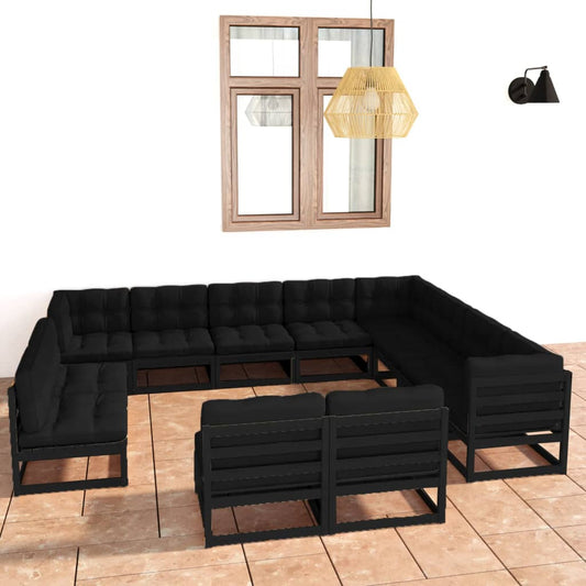 12-Tlg. Garten-Lounge-Set Mit Kissen Massivholz Kiefer