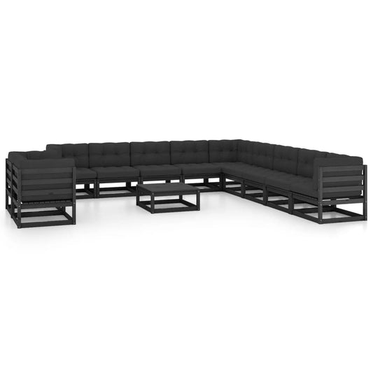 12-Tlg. Garten-Lounge-Set Mit Kissen Massivholz Kiefer