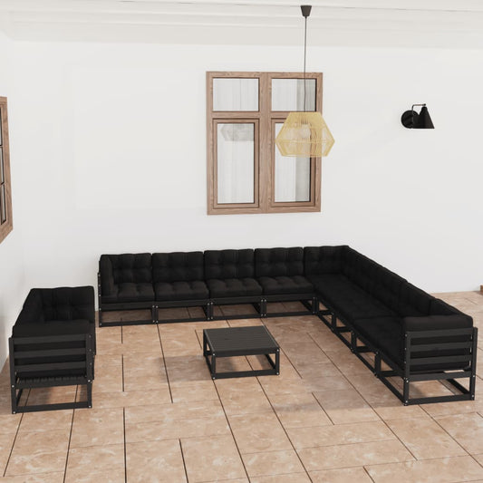 12-Tlg. Garten-Lounge-Set Mit Kissen Massivholz Kiefer