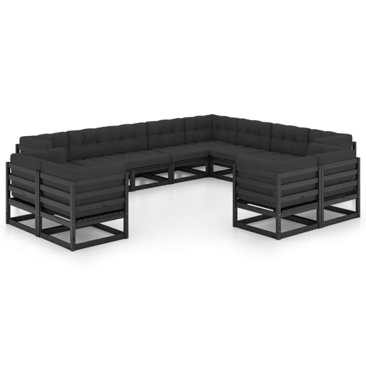 12-Tlg. Garten-Lounge-Set Mit Kissen Massivholz Kiefer