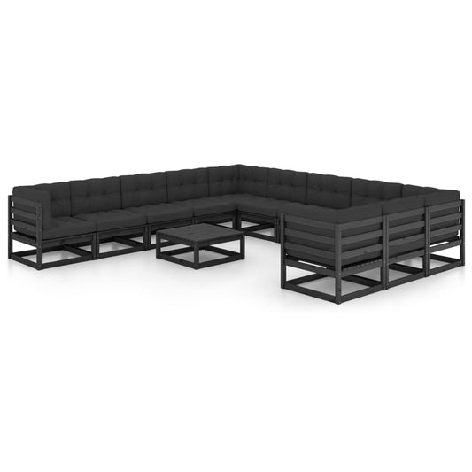 12-Tlg. Garten-Lounge-Set Mit Kissen Massivholz Kiefer