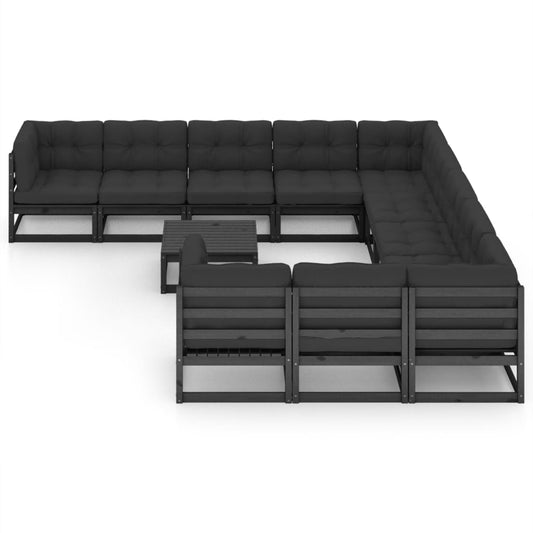 12-Tlg. Garten-Lounge-Set Mit Kissen Massivholz Kiefer