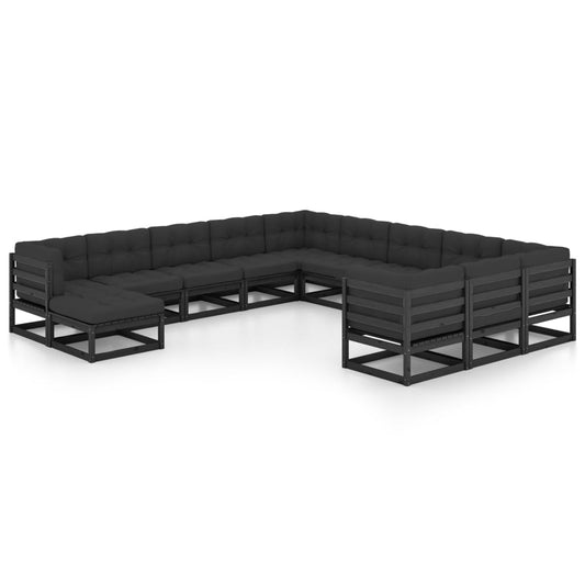 12-Tlg. Garten-Lounge-Set Mit Kissen Massivholz Kiefer