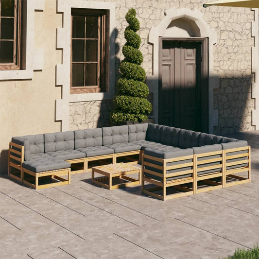 12-Tlg. Garten-Lounge-Set Mit Kissen Massivholz Kiefer