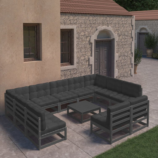 12-Tlg. Garten-Lounge-Set Mit Kissen Massivholz Kiefer