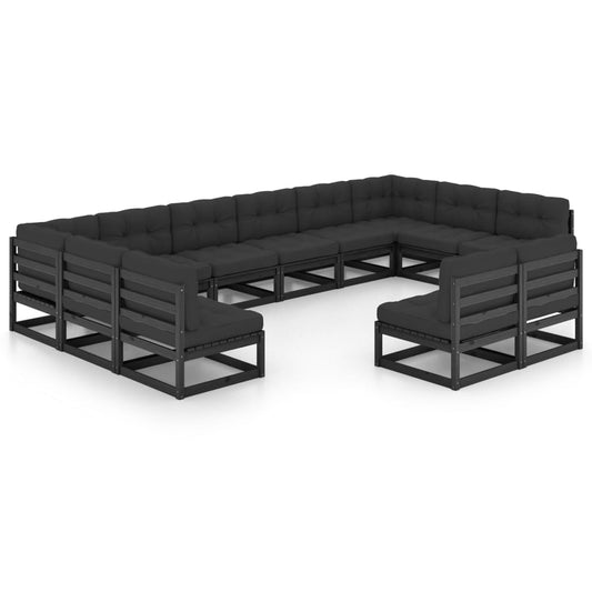 12-Tlg. Garten-Lounge-Set Mit Kissen Massivholz Kiefer