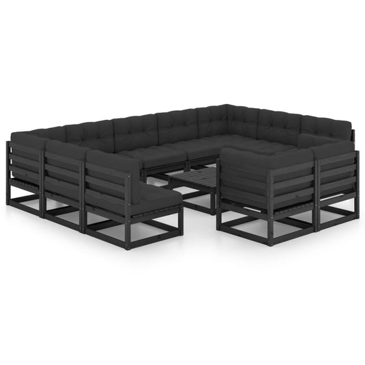12-Tlg. Garten-Lounge-Set Mit Kissen Massivholz Kiefer