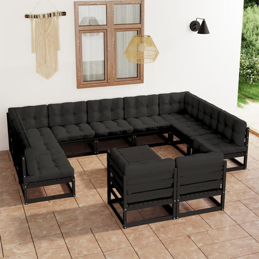 12-Tlg. Garten-Lounge-Set Mit Kissen Massivholz Kiefer
