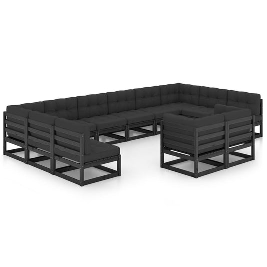 12-Tlg. Garten-Lounge-Set Mit Kissen Massivholz Kiefer