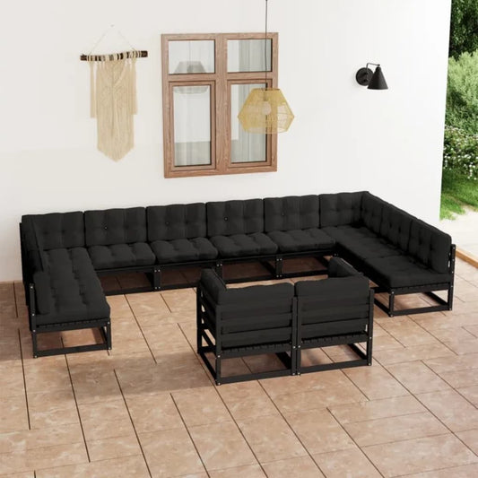 12-Tlg. Garten-Lounge-Set Mit Kissen Massivholz Kiefer