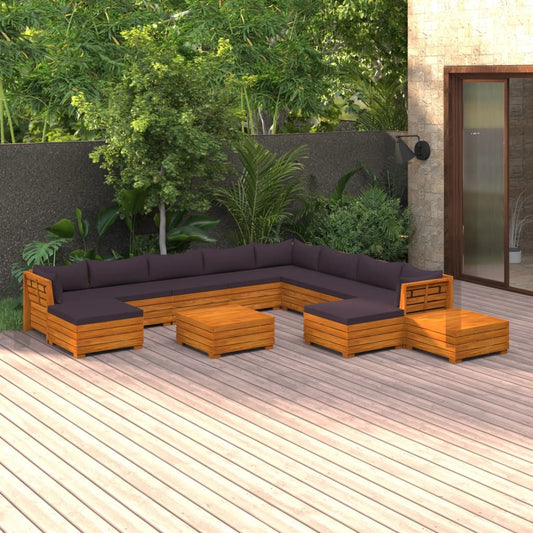 12-Tlg. Garten-Lounge-Set Mit Kissen Massivholz Akazie
