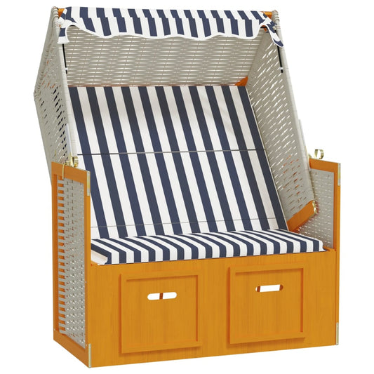 Strandkorb Mit Dach Poly Rattan & Massivholz Weiß & Blau