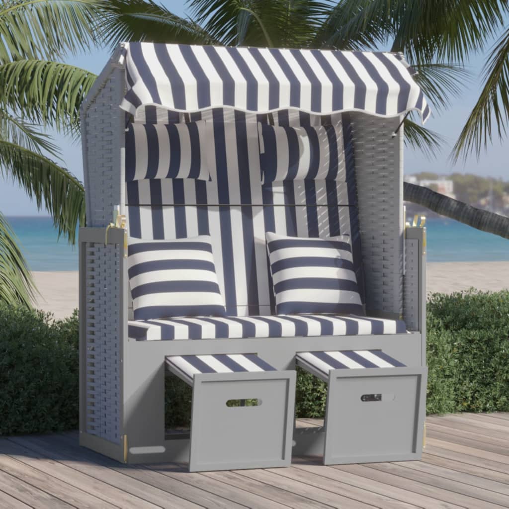 Strandkorb Mit Kissen Poly Rattan & Massivholz Schwarz & Grau