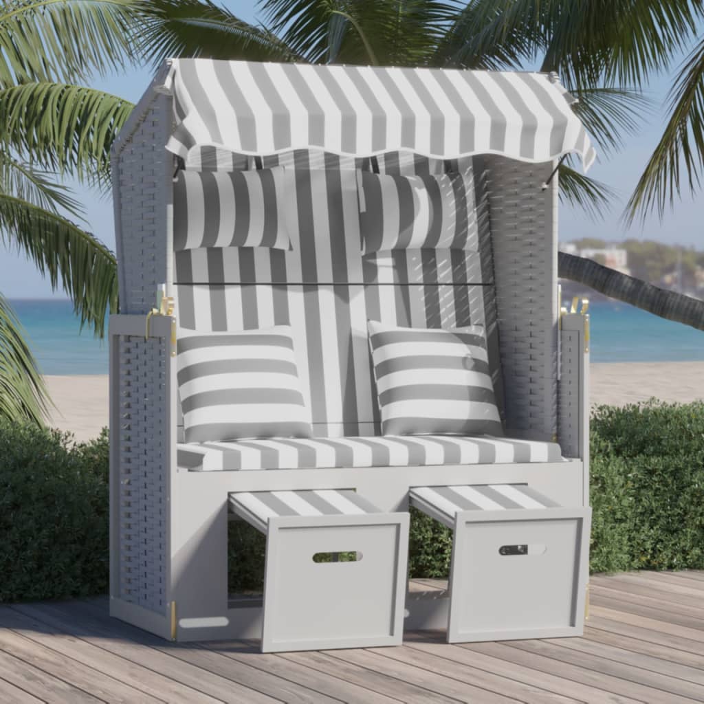 Strandkorb Mit Kissen Poly Rattan & Massivholz Schwarz & Grau