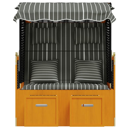 Strandkorb Mit Kissen Poly Rattan & Massivholz Schwarz & Grau