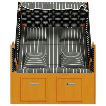 Strandkorb Mit Kissen Poly Rattan & Massivholz Schwarz & Grau