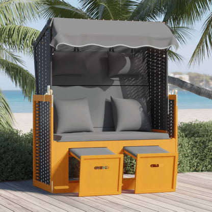 Strandkorb Mit Kissen Poly Rattan & Massivholz Schwarz & Grau