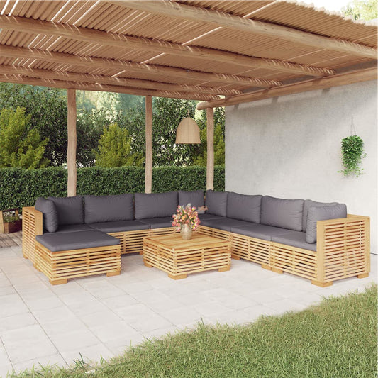 9-Tlg. Garten-Lounge-Set Mit Kissen Massivholz Teak