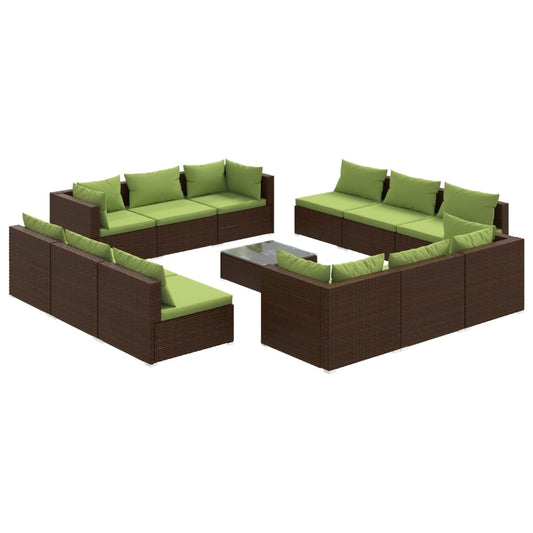 13-Tlg. Garten-Lounge-Set Mit Kissen Poly Rattan Braun