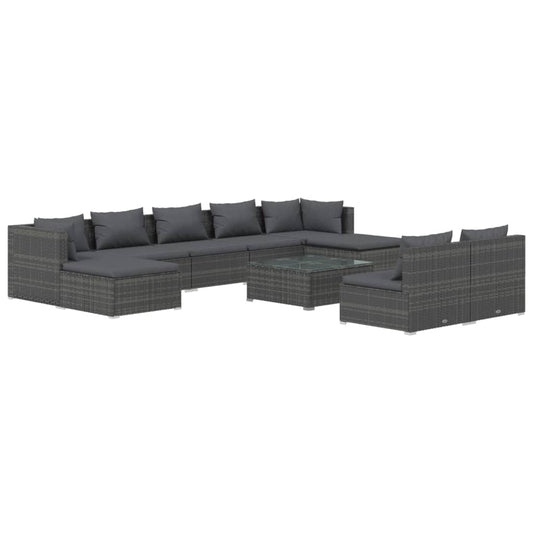 10-Tlg. Garten-Lounge-Set Mit Kissen Grau Poly Rattan Grau Und Anthrazit