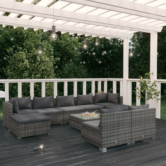 10-Tlg. Garten-Lounge-Set Mit Kissen Grau Poly Rattan Grau Und Anthrazit