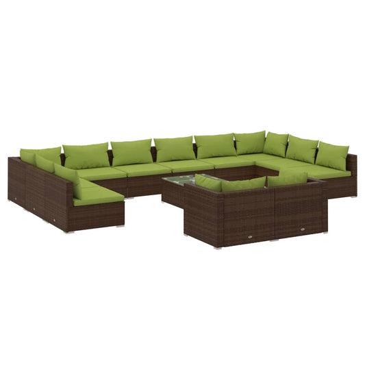 13-Tlg. Garten-Lounge-Set Mit Kissen Braun Poly Rattan Braun Und Grün
