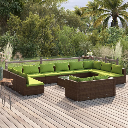 13-Tlg. Garten-Lounge-Set Mit Kissen Braun Poly Rattan Braun Und Grün