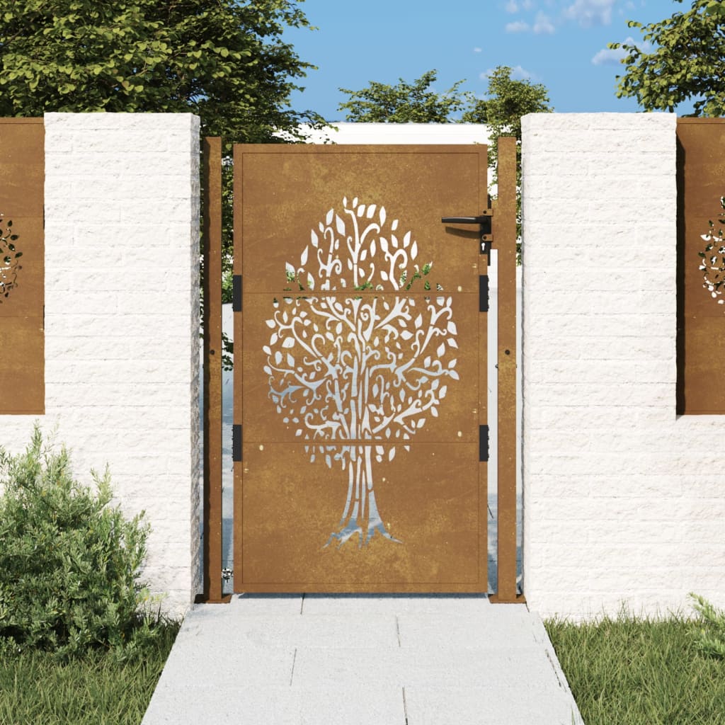 Gartentor Cortenstahl Baum-Design