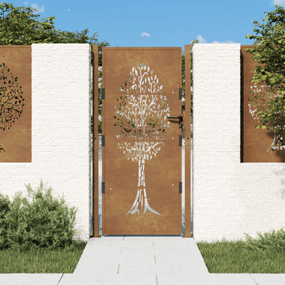 Gartentor Cortenstahl Baum-Design