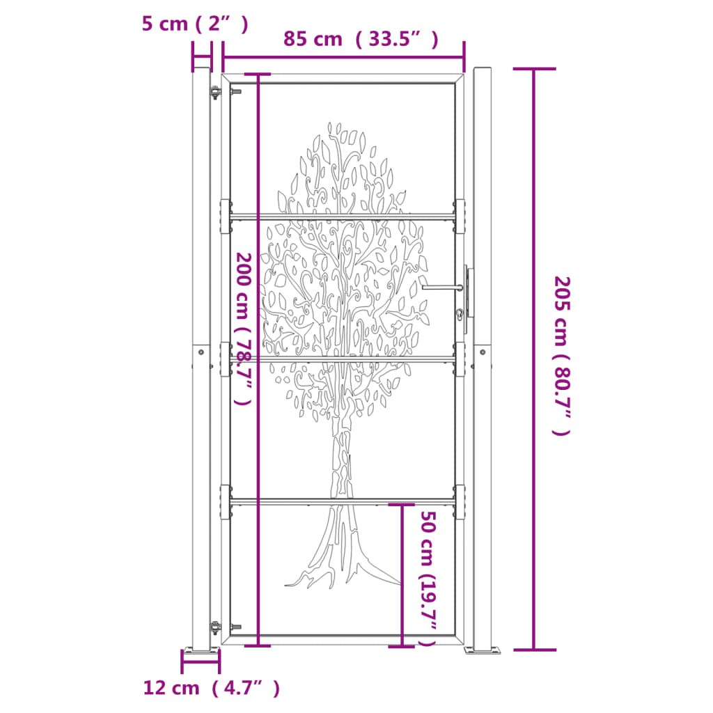 Gartentor Cortenstahl Baum-Design