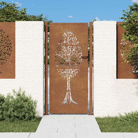 Gartentor Cortenstahl Baum-Design