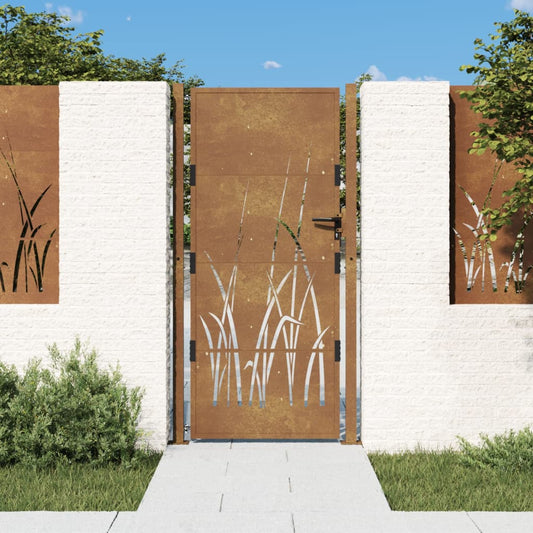 Gartentor Cortenstahl Gras-Design
