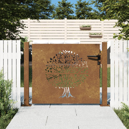 Gartentor Cortenstahl Baum-Design