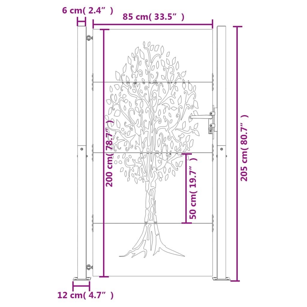 Gartentor Cortenstahl Baum-Design