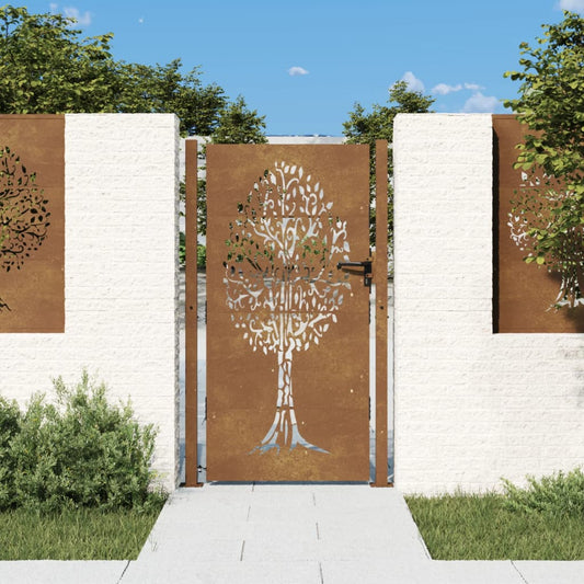 Gartentor Cortenstahl Baum-Design