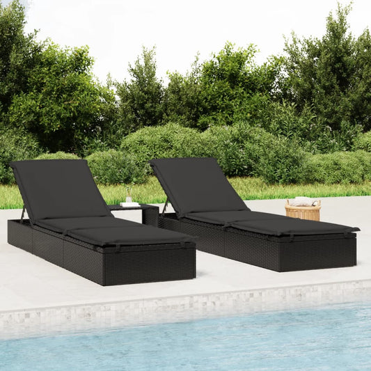 Sonnenliegen 2 Stk. Mit Tisch Poly Rattan