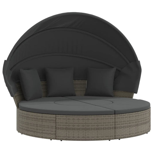 Outdoor-Loungebett Mit Dach Und Kissen Poly Rattan