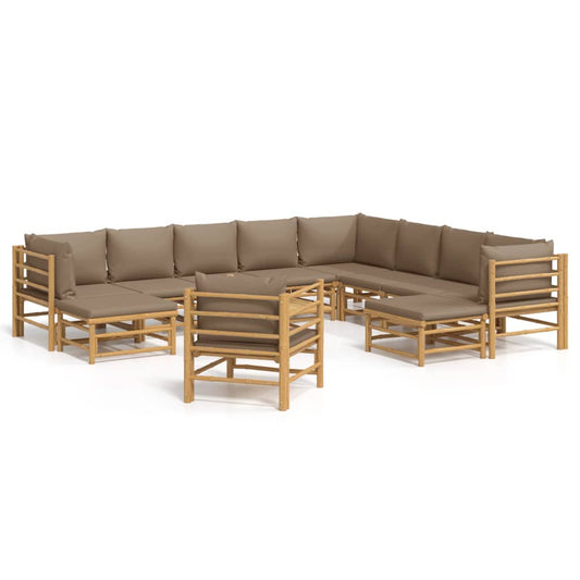 12-Tlg. Garten-Lounge-Set Mit Kissen Bambus