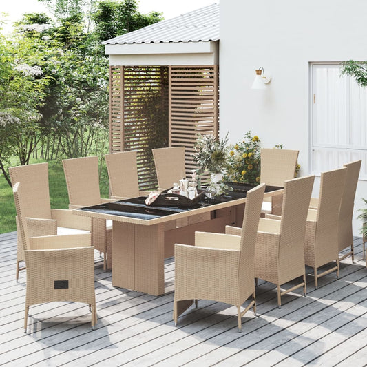 11-Tlg. Garten-Essgruppe Mit Kissen Beige Poly Rattan Cappuccino