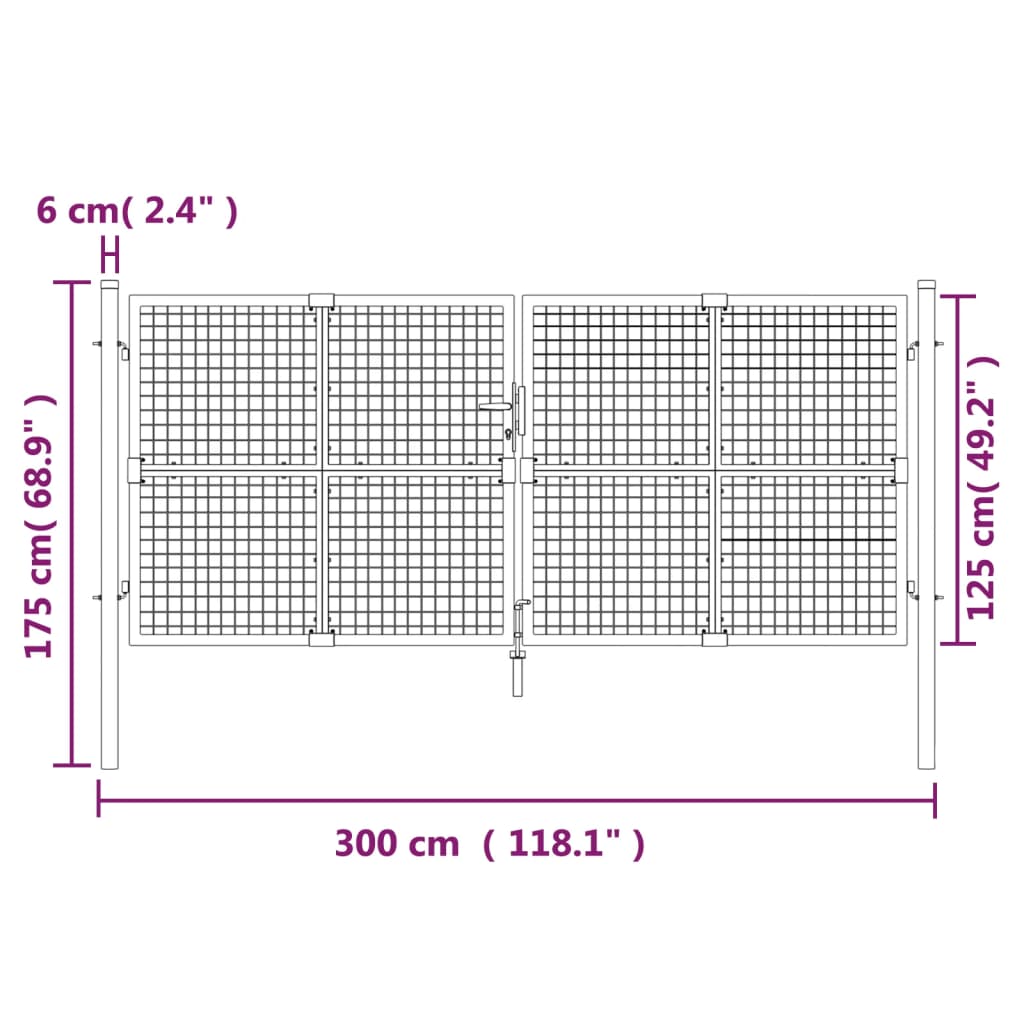 Mesh-Gartentor N 300X175 Cm Verzinkter Stahl