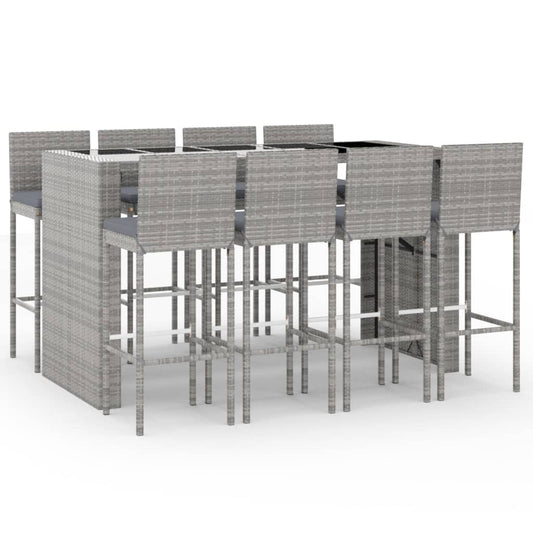 9-Tlg. Gartenbar-Set Mit Kissen Poly Rattan