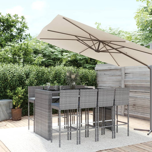 9-Tlg. Gartenbar-Set Mit Kissen Poly Rattan