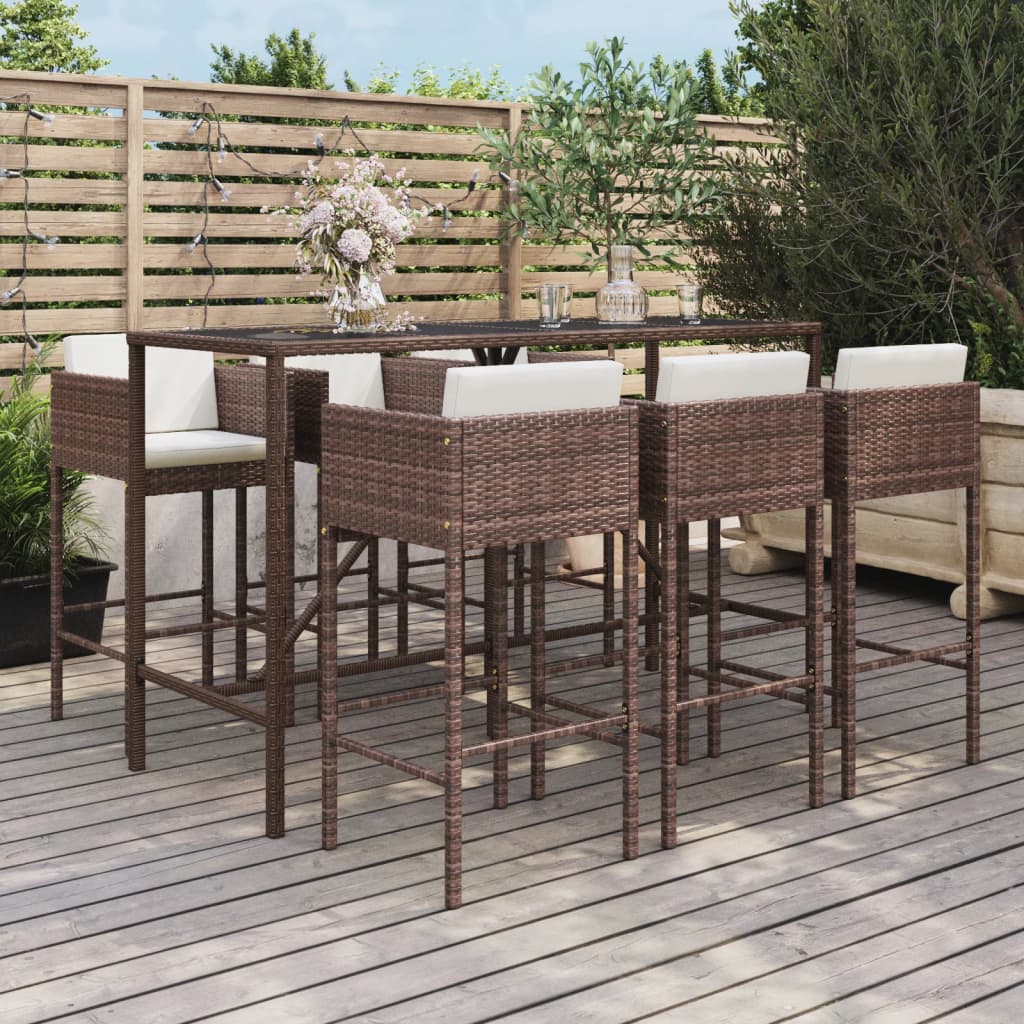 9-Tlg. Gartenbar-Set Mit Kissen Poly Rattan