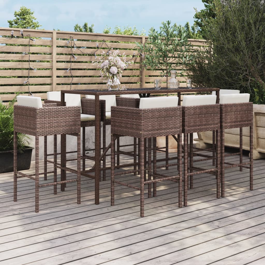 9-Tlg. Gartenbar-Set Mit Kissen Poly Rattan