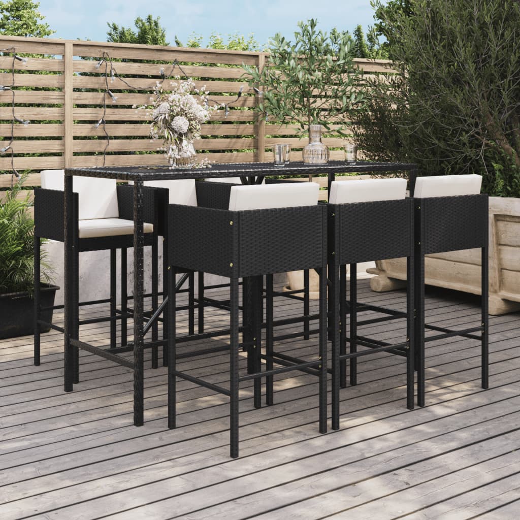 9-Tlg. Gartenbar-Set Mit Kissen Poly Rattan