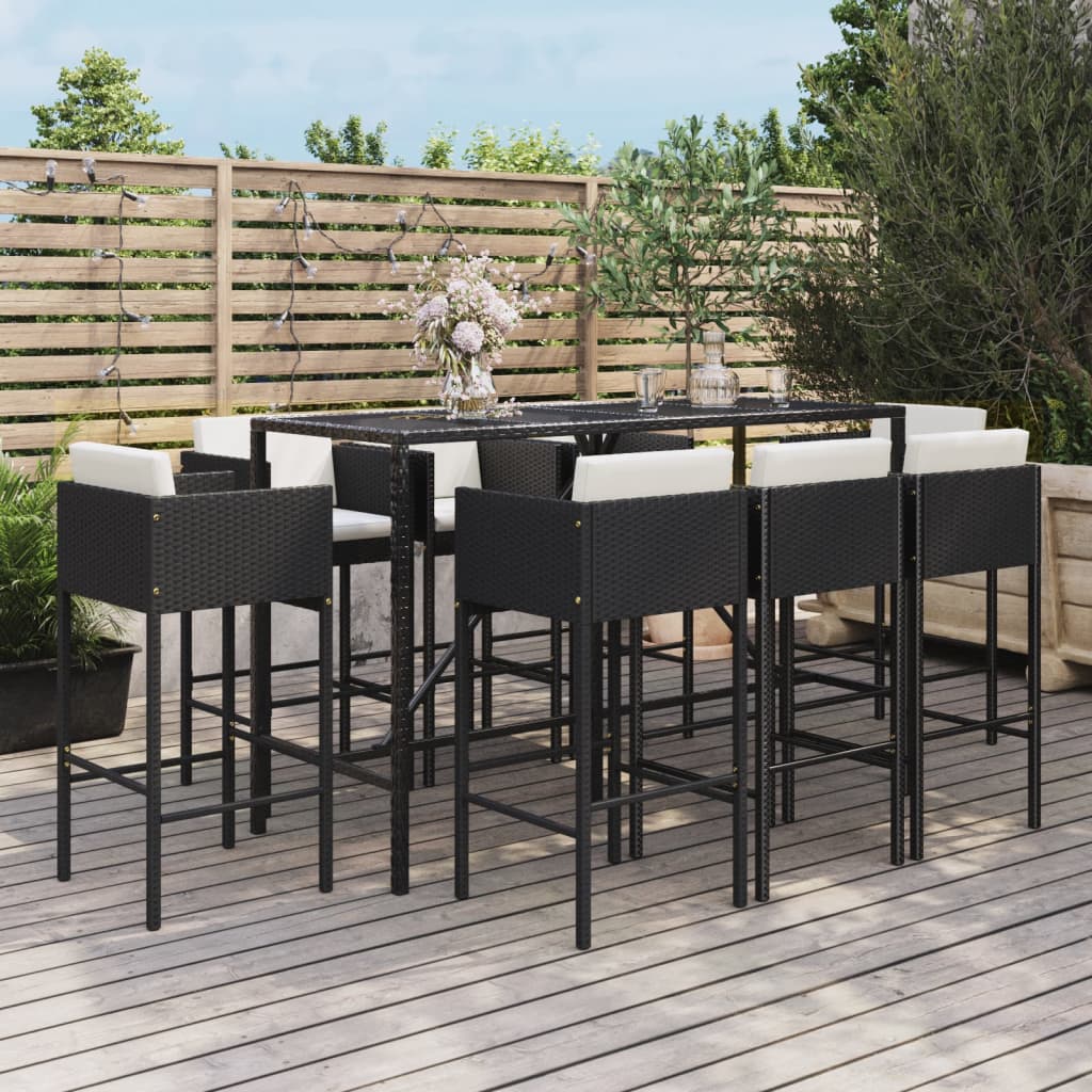 9-Tlg. Gartenbar-Set Mit Kissen Poly Rattan