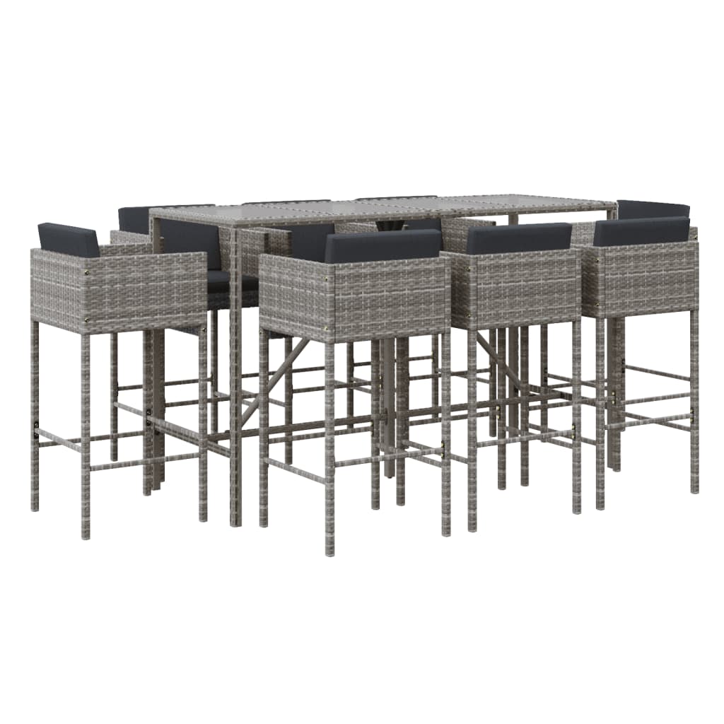 9-Tlg. Gartenbar-Set Mit Kissen Poly Rattan